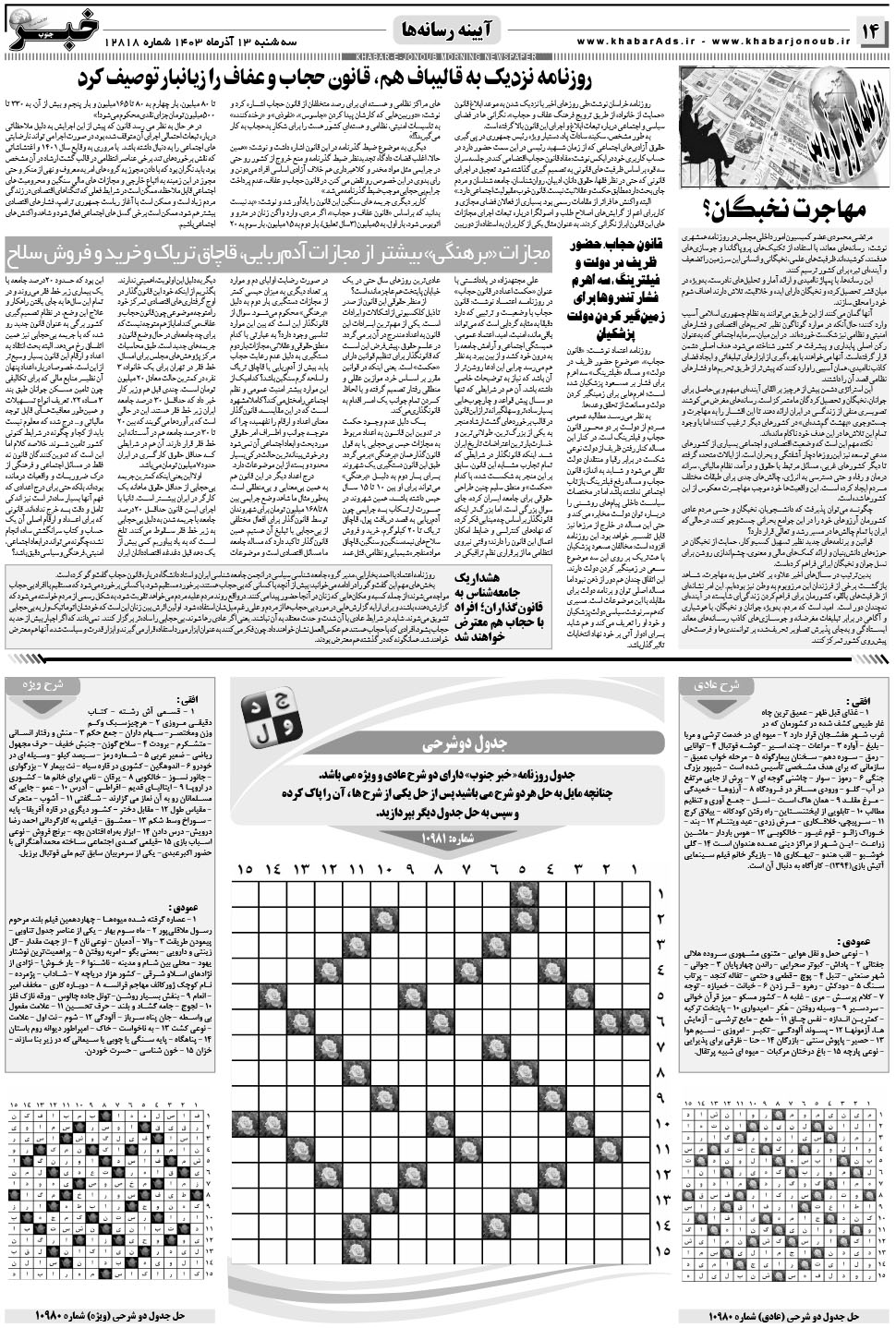مشاهده صفحه ۱۴ روزنامه خبرجنوب تاریخ ۱۳  سال ۱۴۰۳