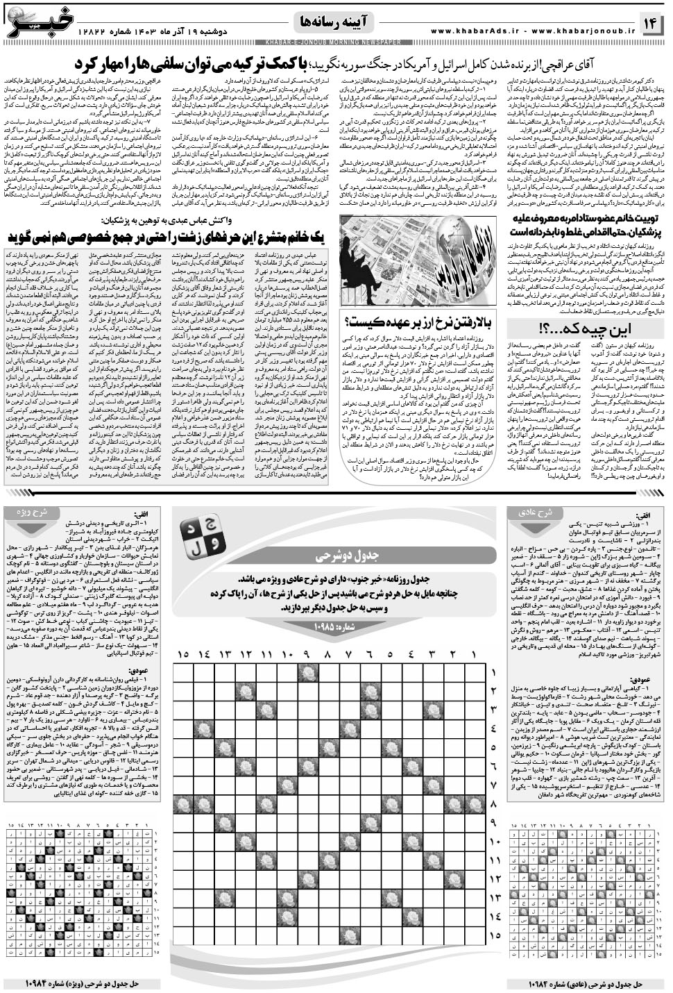 مشاهده صفحه ۱۴ روزنامه خبرجنوب تاریخ ۱۹  سال ۱۴۰۳
