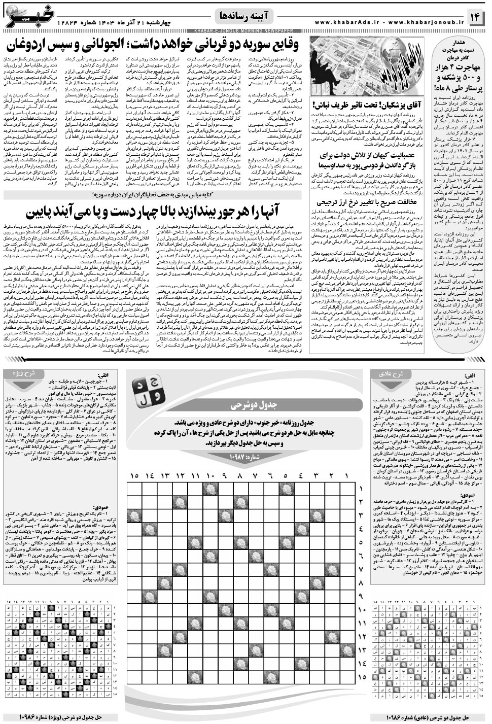 مشاهده صفحه ۱۴ روزنامه خبرجنوب تاریخ ۲۱  سال ۱۴۰۳
