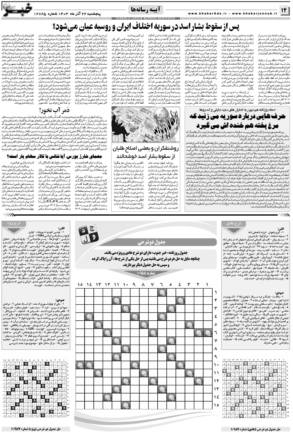 مشاهده صفحه ۱۴ روزنامه خبرجنوب تاریخ ۲۲  سال ۱۴۰۳