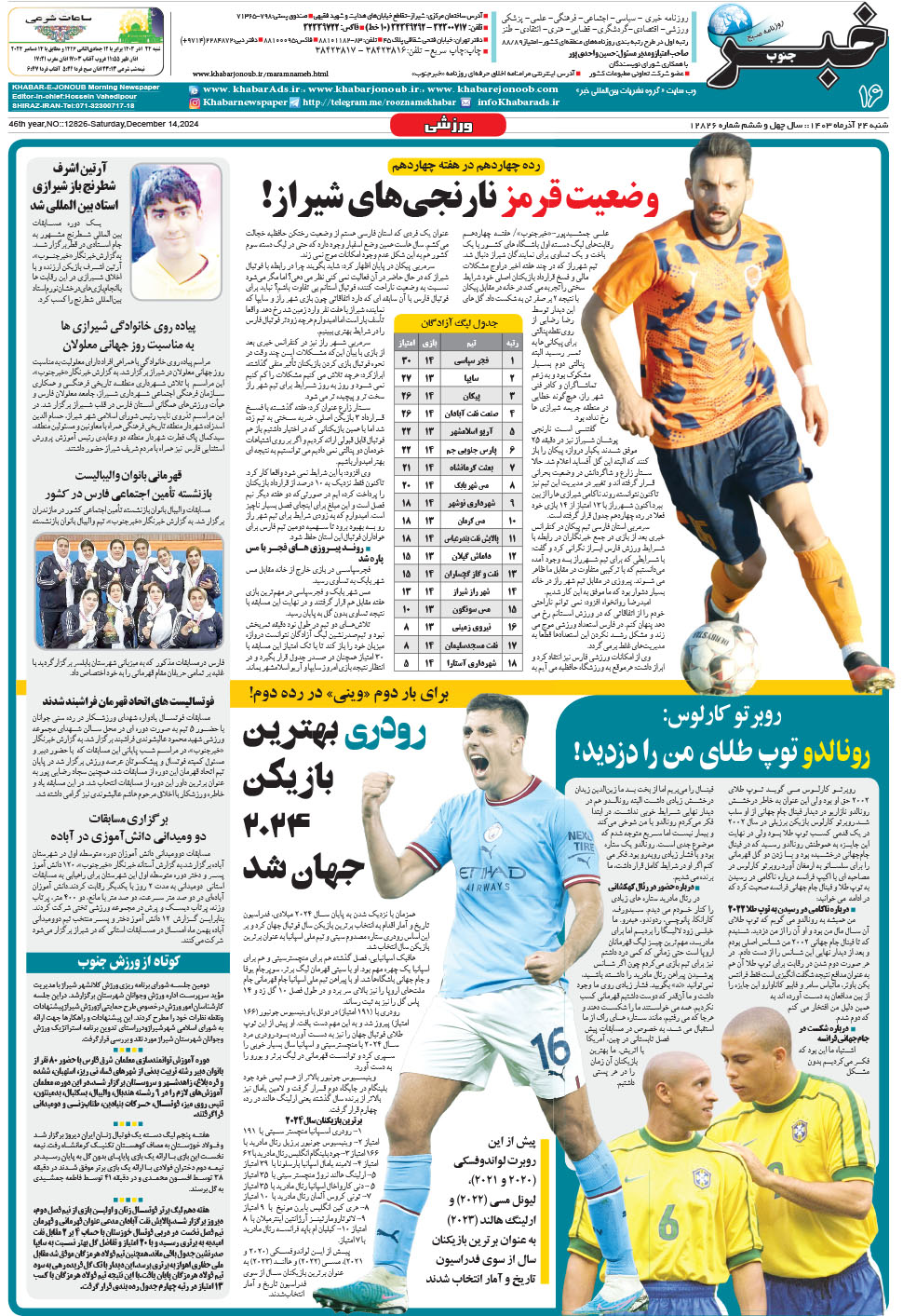 مشاهده صفحه ۱۶ روزنامه خبرجنوب تاریخ ۲۴  سال ۱۴۰۳