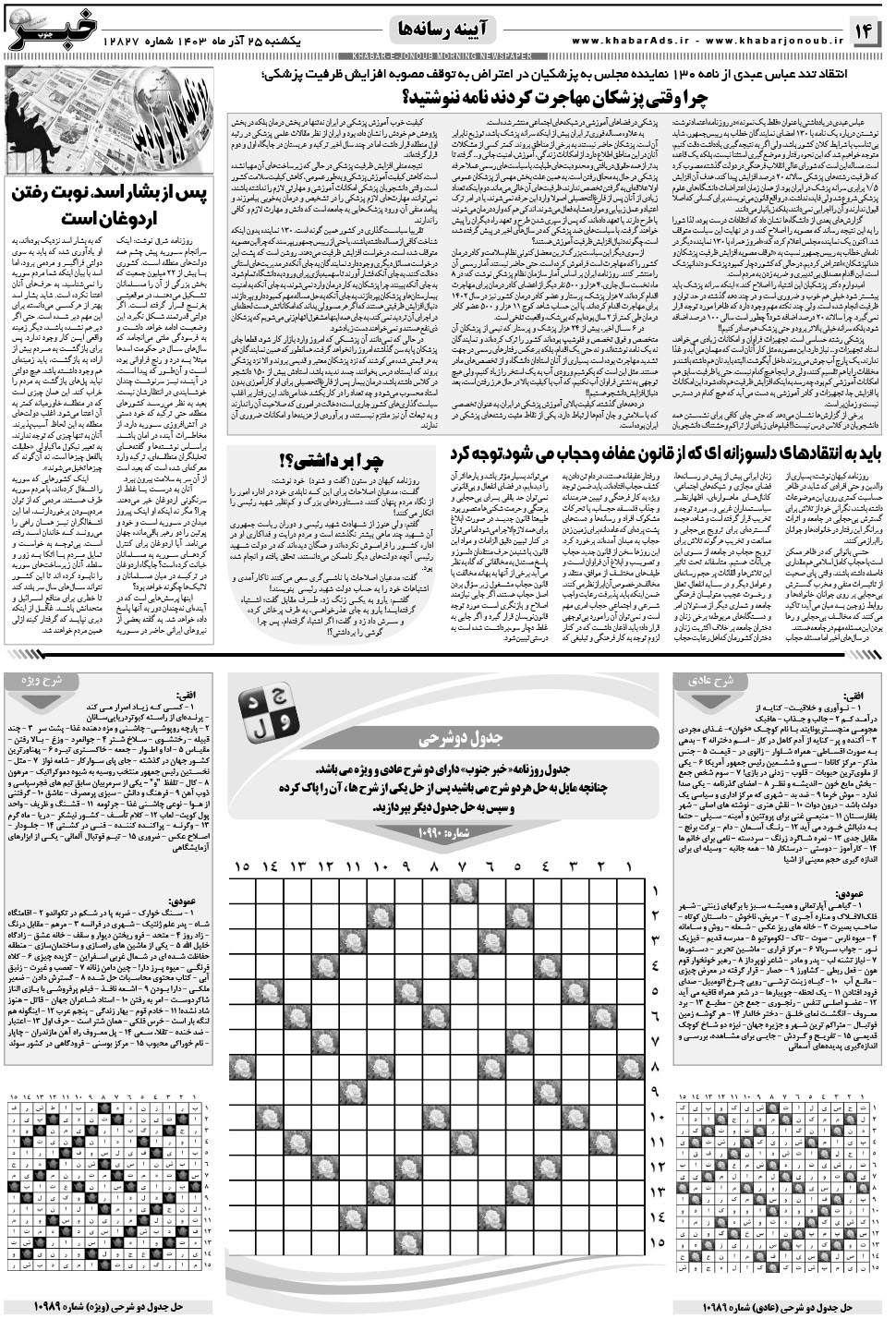 مشاهده صفحه ۱۴ روزنامه خبرجنوب تاریخ ۲۵  سال ۱۴۰۳