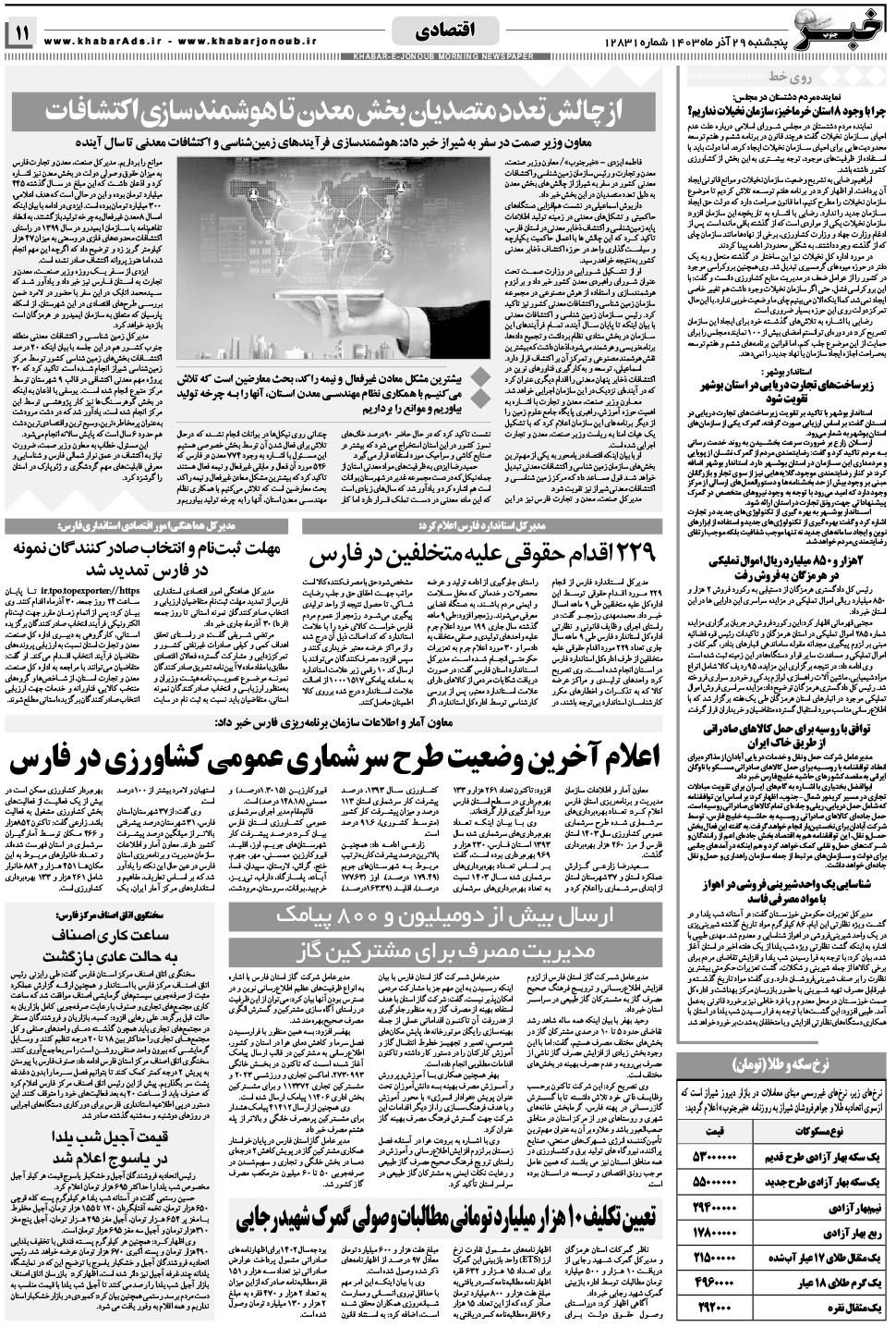 مشاهده صفحه ۱۱ روزنامه خبرجنوب تاریخ ۲۹  سال ۱۴۰۳