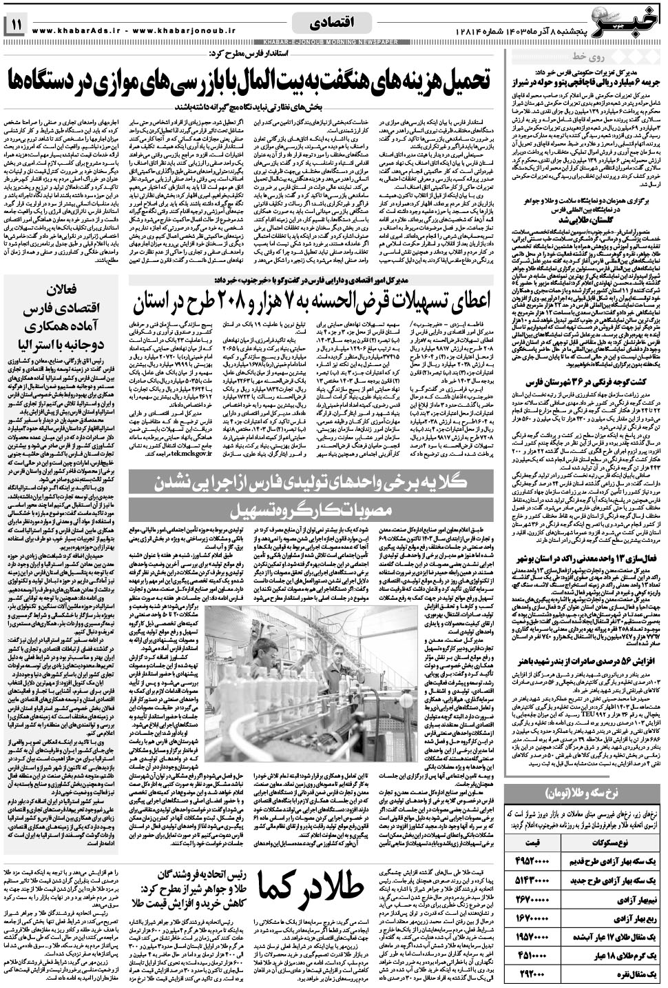 مشاهده صفحه ۱۱ روزنامه خبرجنوب تاریخ ۸  سال ۱۴۰۳