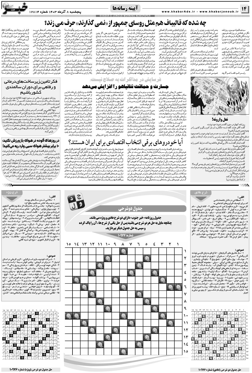 مشاهده صفحه ۱۴ روزنامه خبرجنوب تاریخ ۸  سال ۱۴۰۳