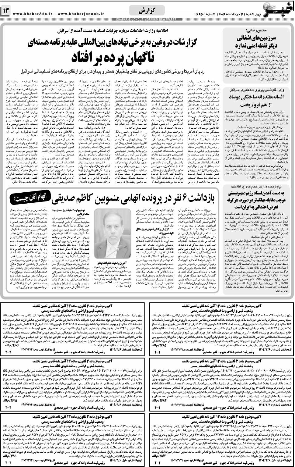 مشاهده صفحه ۱۳ روزنامه خبرجنوب تاریخ ۲۱ خرداد سال ۱۴۰۴