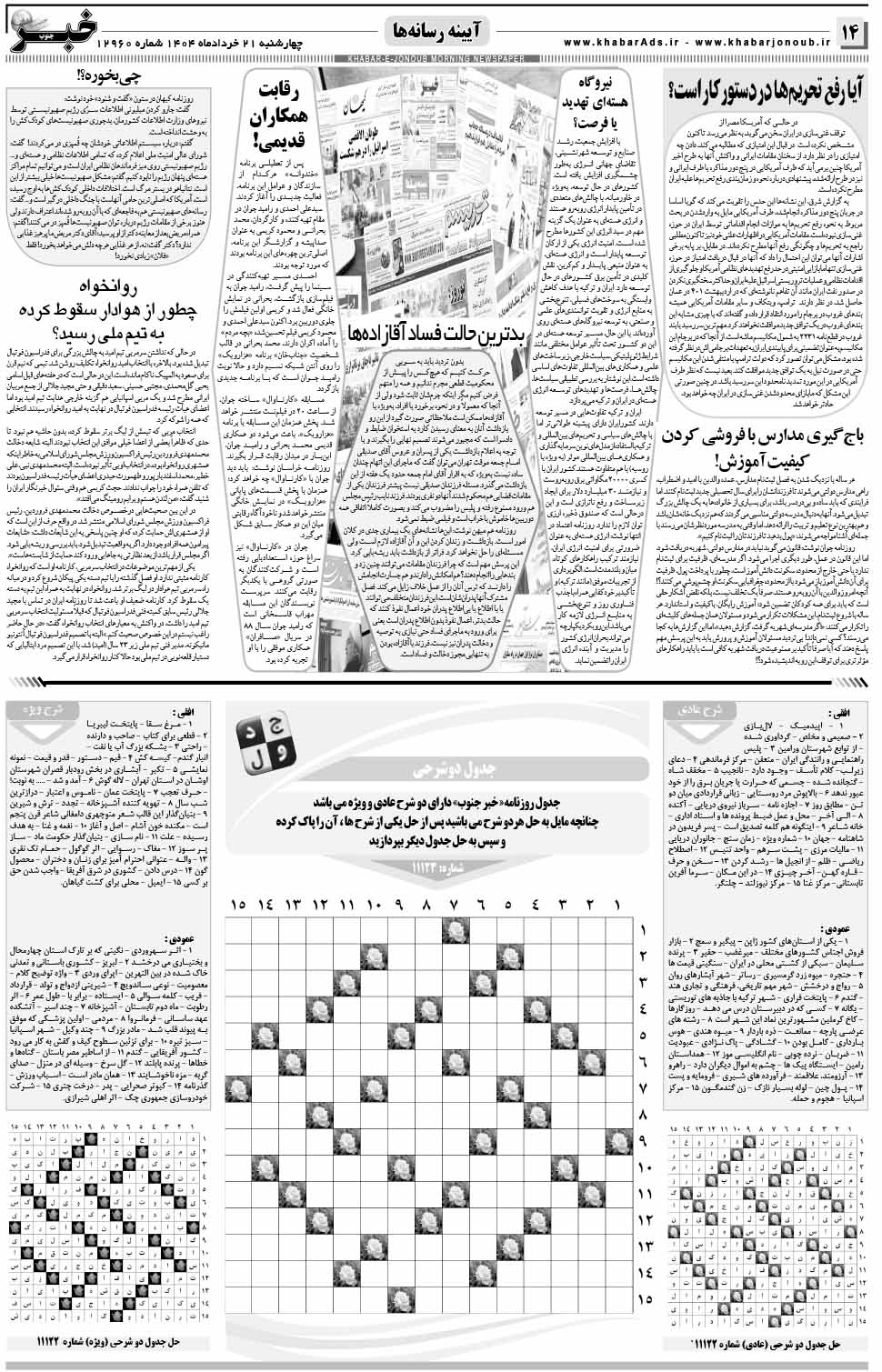 مشاهده صفحه ۱۴ روزنامه خبرجنوب تاریخ ۲۱ خرداد سال ۱۴۰۴