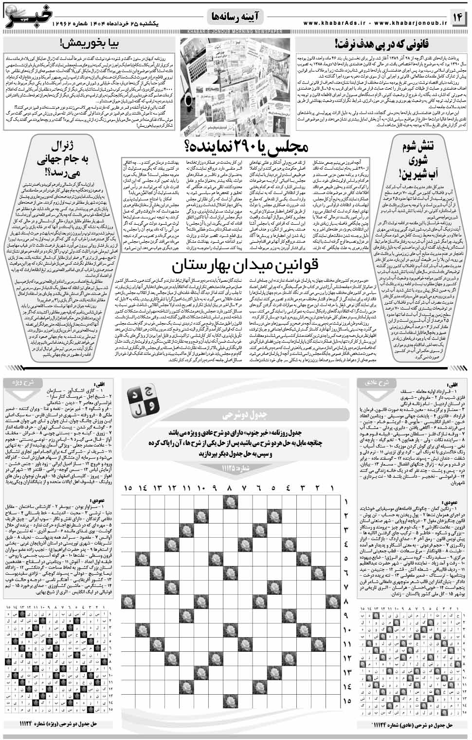 مشاهده صفحه ۱۴ روزنامه خبرجنوب تاریخ ۲۵ خرداد سال ۱۴۰۴