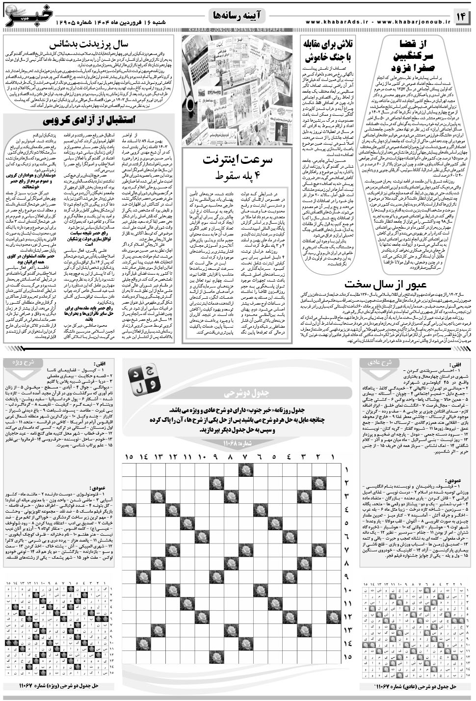 مشاهده صفحه ۱۴ روزنامه خبرجنوب تاریخ ۱۶  سال ۱۴۰۴