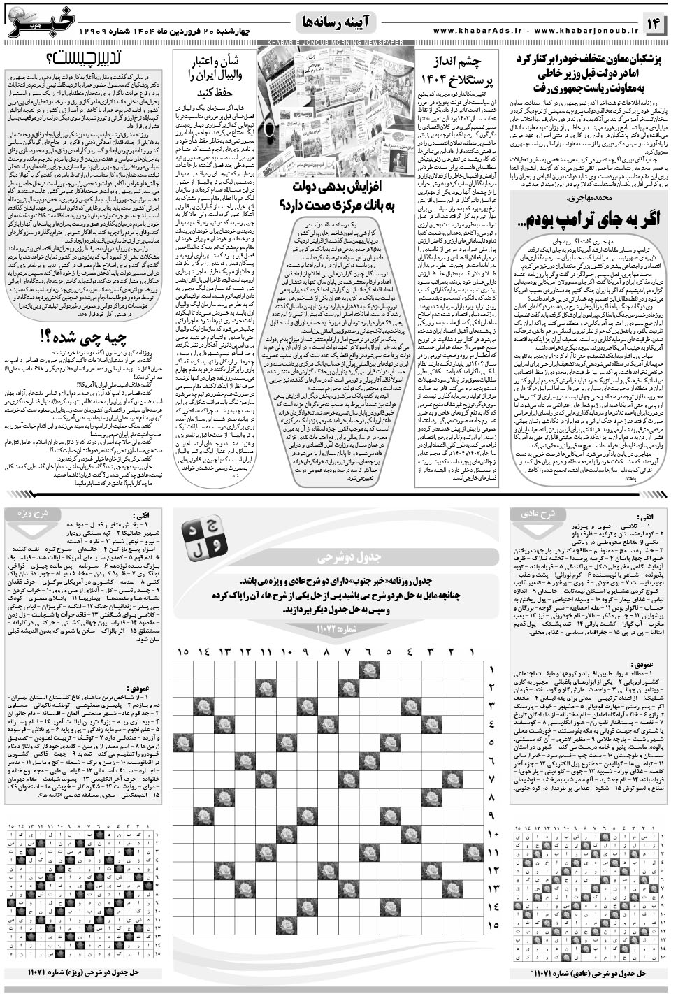 مشاهده صفحه ۱۴ روزنامه خبرجنوب تاریخ ۲۰  سال ۱۴۰۴
