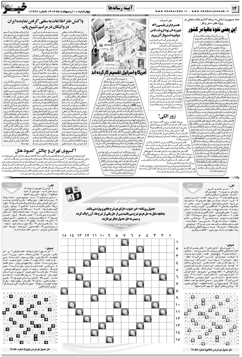 مشاهده صفحه ۱۴ روزنامه خبرجنوب تاریخ ۱۰  سال ۱۴۰۴