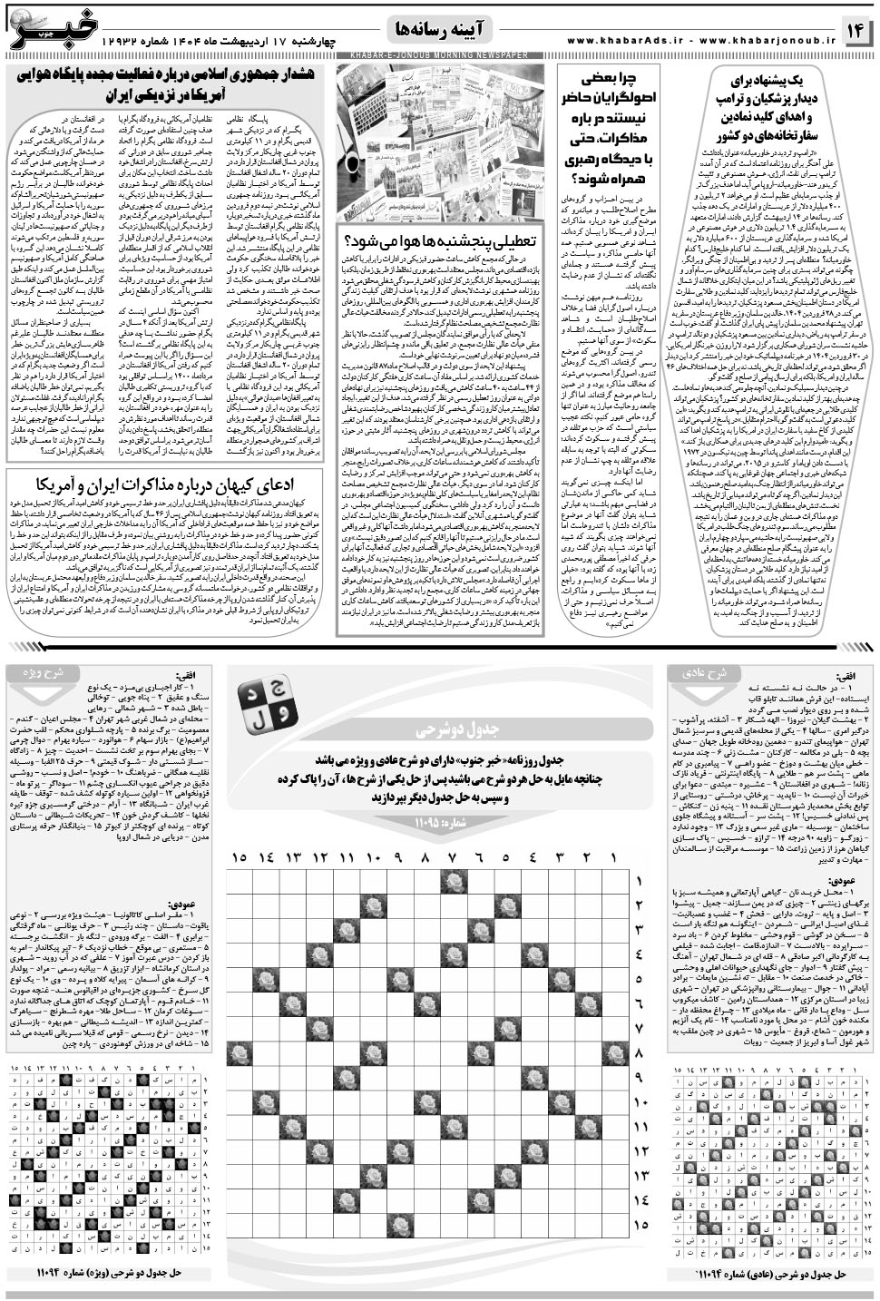 مشاهده صفحه ۱۴ روزنامه خبرجنوب تاریخ ۱۷  سال ۱۴۰۴
