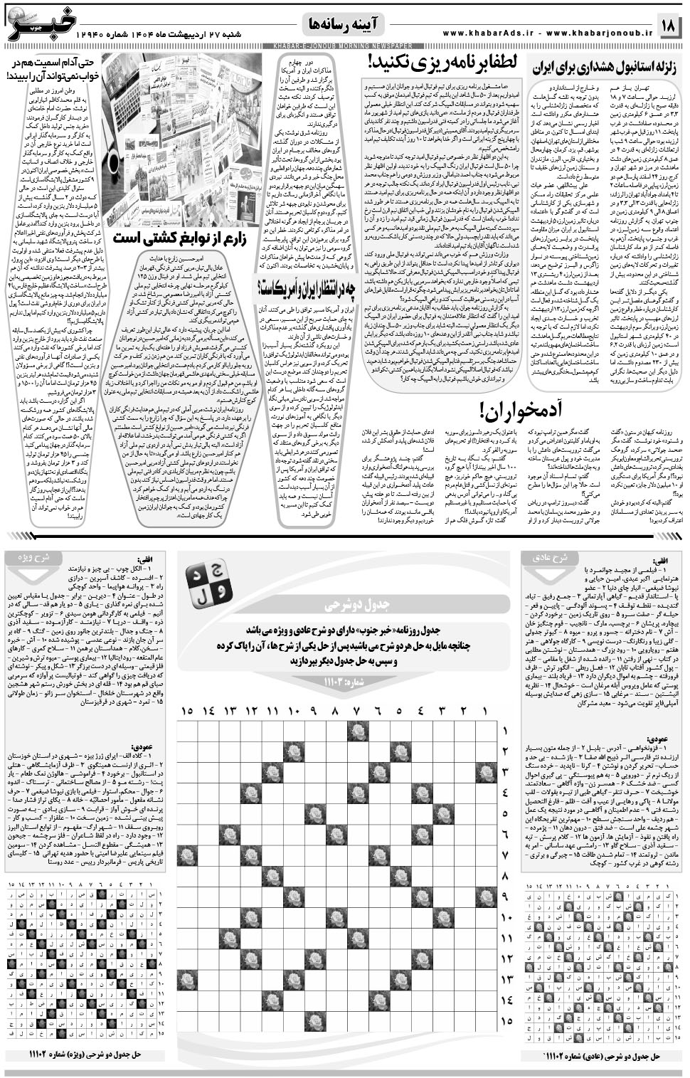 مشاهده صفحه ۱۸ روزنامه خبرجنوب تاریخ ۲۷  سال ۱۴۰۴