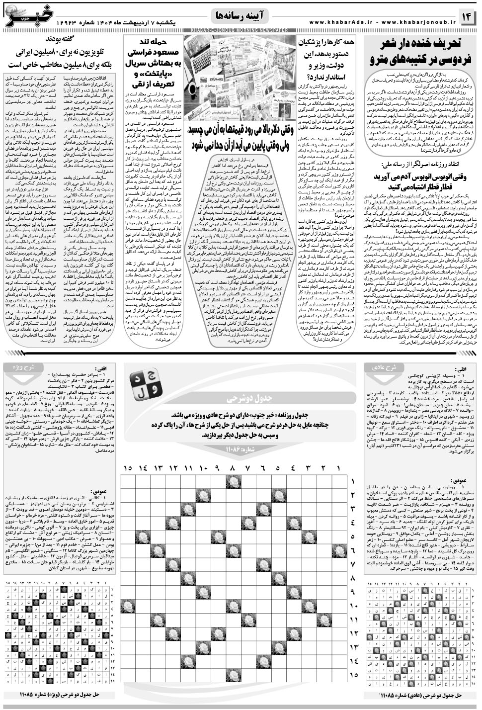 مشاهده صفحه ۱۴ روزنامه خبرجنوب تاریخ ۷  سال ۱۴۰۴