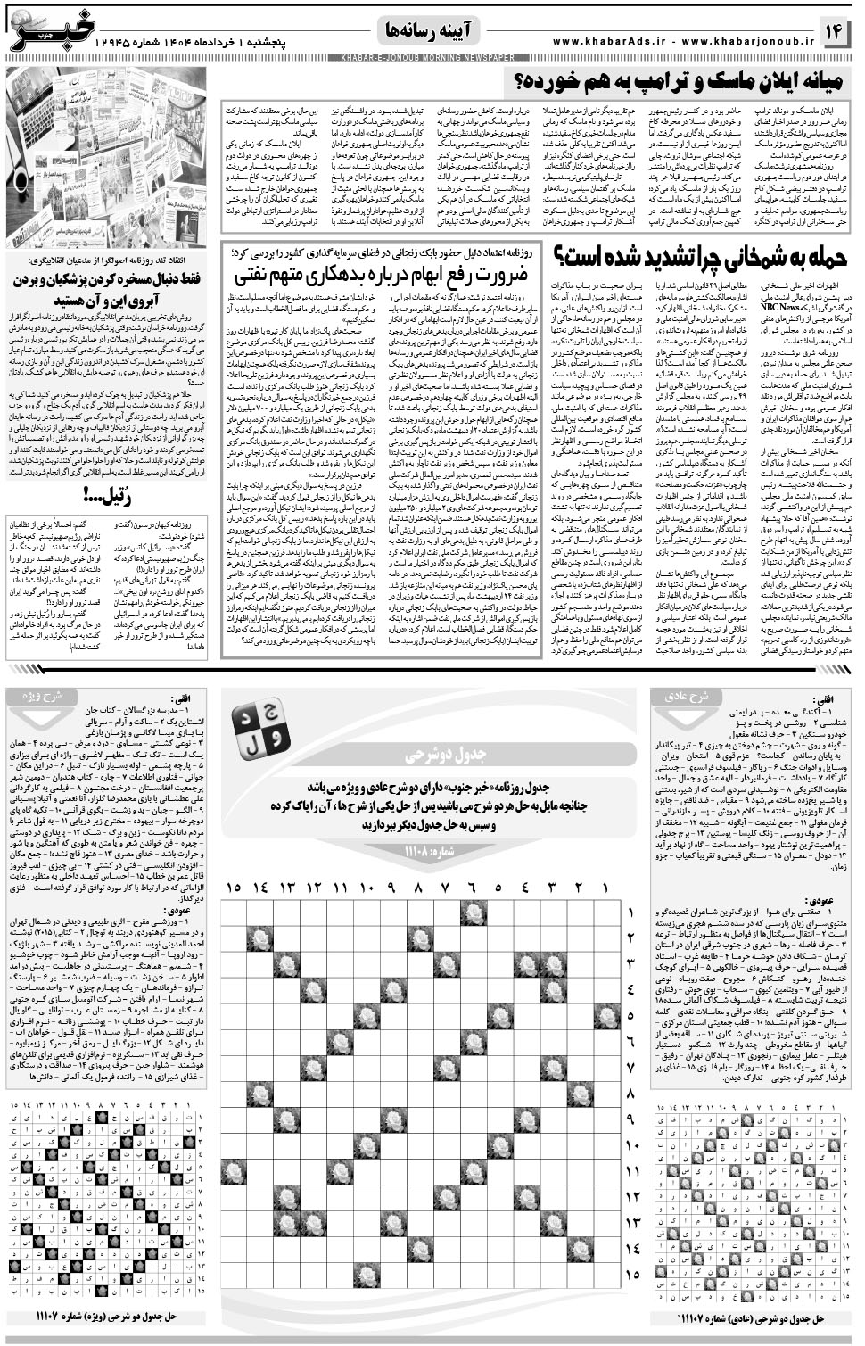 مشاهده صفحه ۱۴ روزنامه خبرجنوب تاریخ ۱  سال ۱۴۰۴