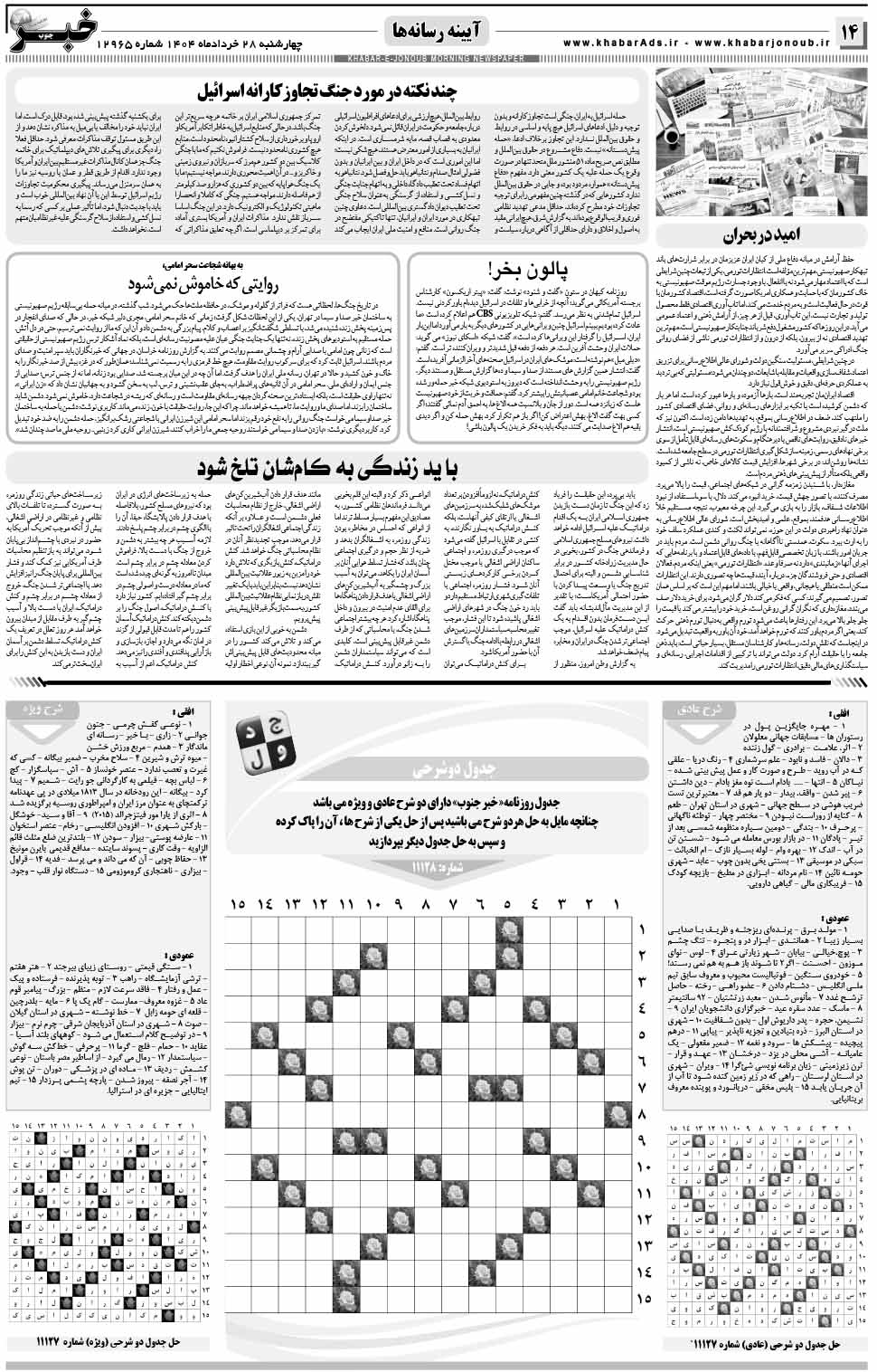 مشاهده صفحه ۱۴ روزنامه خبرجنوب تاریخ ۲۸  سال ۱۴۰۴