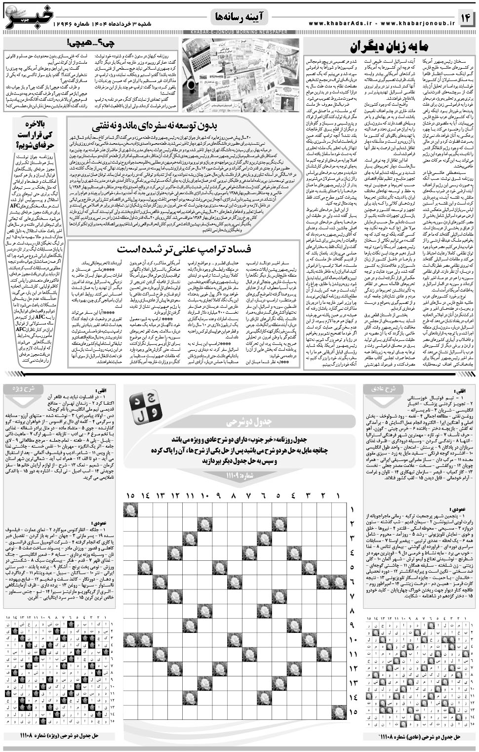 مشاهده صفحه ۱۴ روزنامه خبرجنوب تاریخ ۳  سال ۱۴۰۴