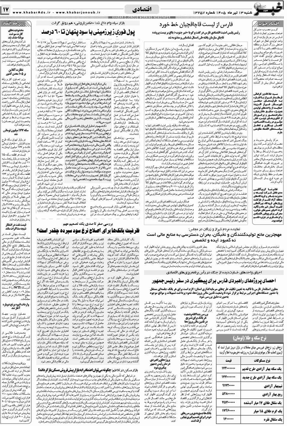 مشاهده صفحه ۱۷ روزنامه خبرجنوب تاریخ ۱۳ تیر سال ۱۴۰۵